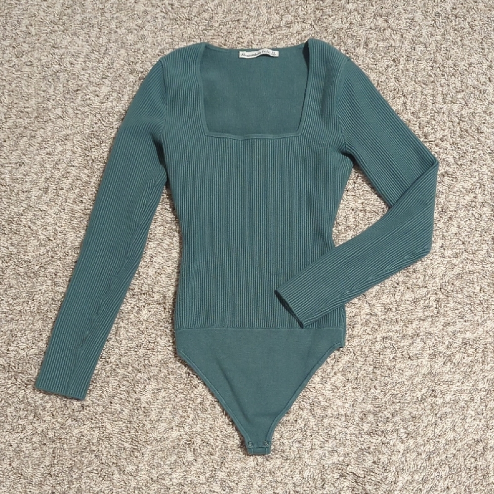 Abercrombie Square Neck Ribbed Bodysuit Thong Style Top Green Size XS